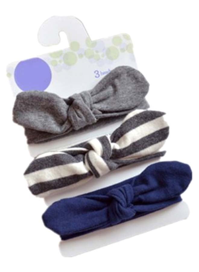 مجموعة ربطات رأس بتصميم عقدة فيونكة للأطفال من 3 قطع رمادي/أبيض/أزرق 18سم - Image 1