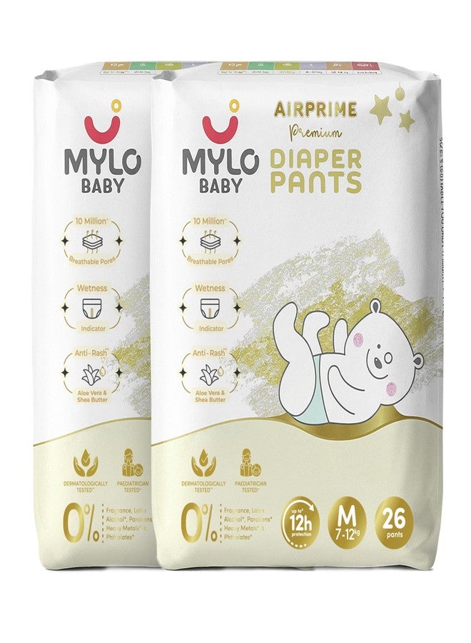 Mylo Baby AirPrime Premium Diaper Pants Medium (M) Size (7–12 kgs) (26 Count) Leak Proof | Ultra-Thin & Breathable | Up to 12 Hours Protection | No Rashes (26 Count, Pack of 2) - Image 1