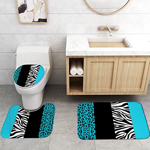 jieprom 4PCS Leopard Print Shower Curtain Set with Rug Toilet Lid Cover and Bath Mat Teal Black Splice Shower Curtain with 12 Hooks Complete Bathroom Accessories Decor Set - Image 3