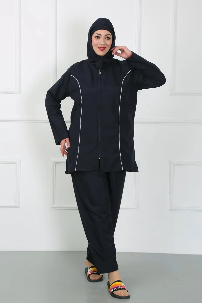 Akbeniz Plus Size Hijab Large Swimsuit Navy Blue 44010