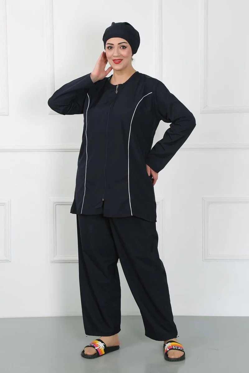 Akbeniz Plus Size Hijab Large Swimsuit Navy Blue 44010