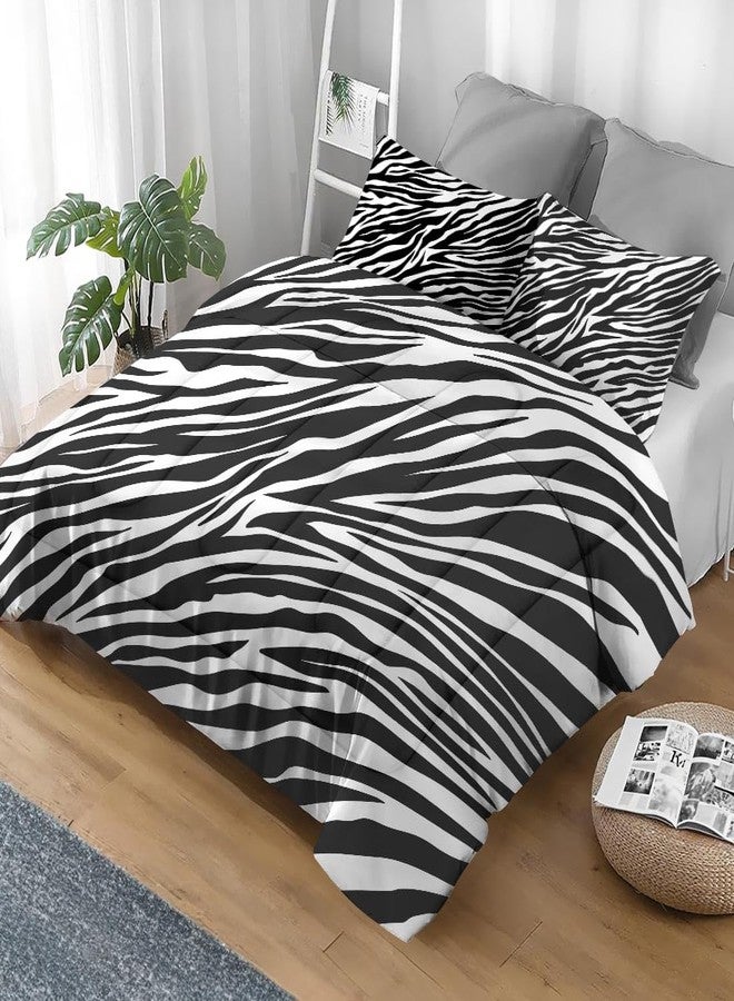 Pamnest Comforter Set Queen Size, Zebra Stripe Retro Soft Bedding for Kids and Adults, Tiger Black White Animal Comforter Set with Pillowcase, for Bedroom Bed Decor - Image 2