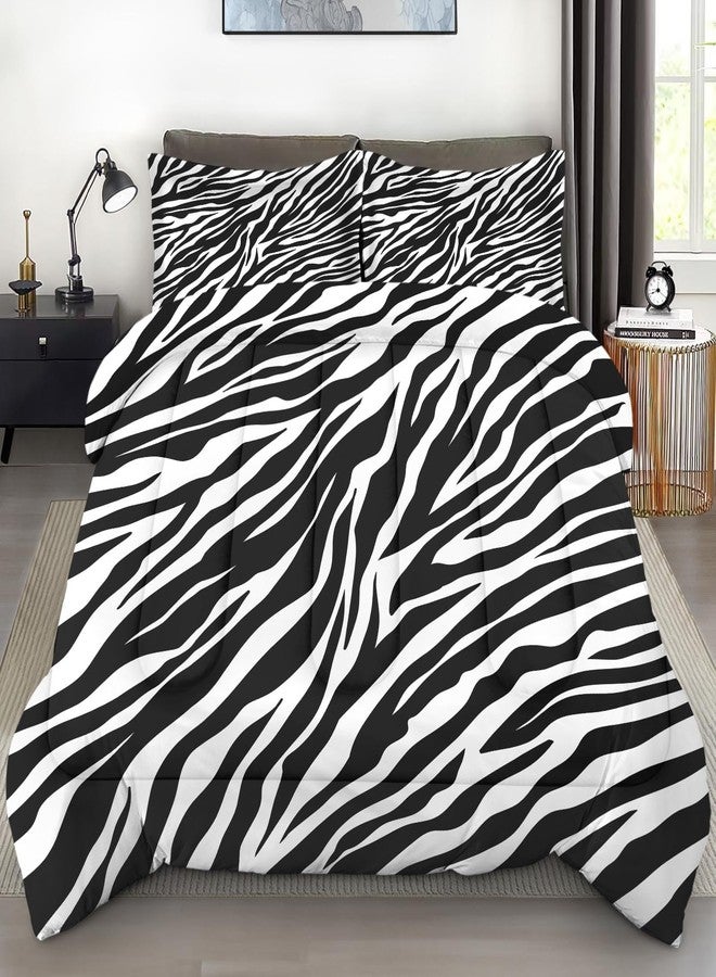 Pamnest Comforter Set Queen Size, Zebra Stripe Retro Soft Bedding for Kids and Adults, Tiger Black White Animal Comforter Set with Pillowcase, for Bedroom Bed Decor - Image 1