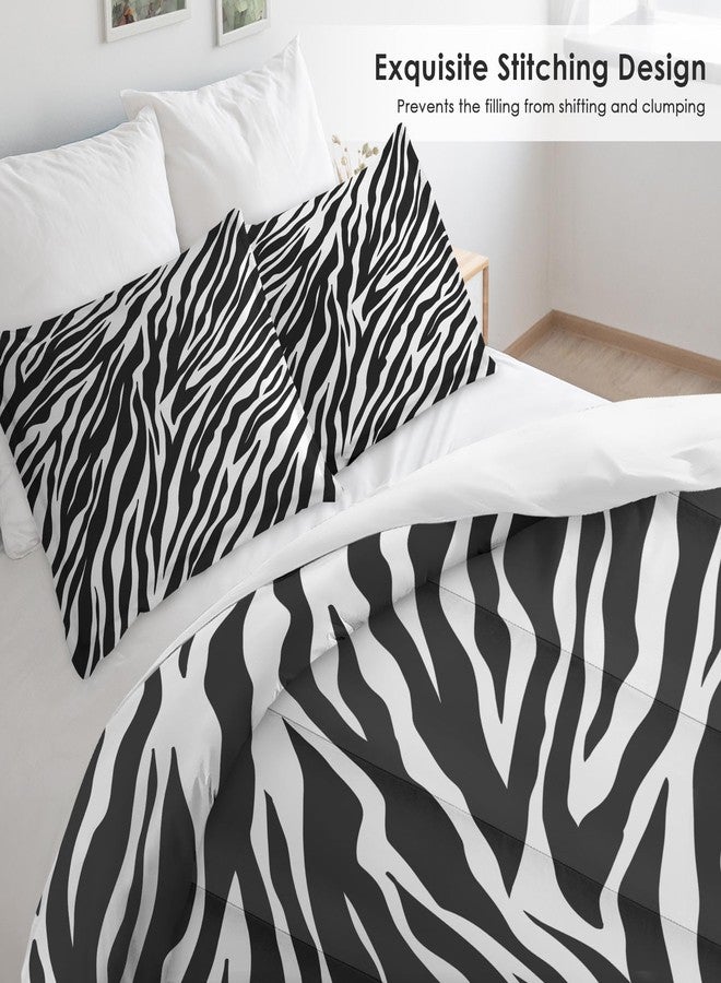 Pamnest Comforter Set Queen Size, Zebra Stripe Retro Soft Bedding for Kids and Adults, Tiger Black White Animal Comforter Set with Pillowcase, for Bedroom Bed Decor - Image 3