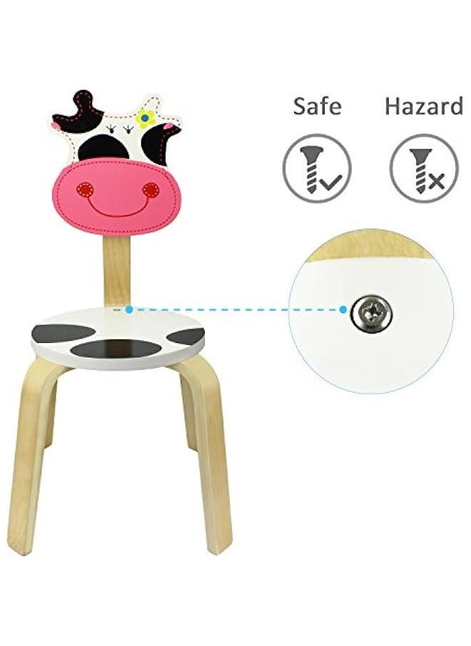 Arabest 10 Inch Kids Solid Hard Wood Animal Chair, Stackable Wooden Finished, Preschool, Daycare, Bedroom, Playroom, Nursery Seat, Cow Furniture Stool for Toddlers, Children, Boys, Girls  - Image 2