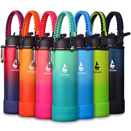 Farsea Insulated Water Bottle With Paracord Handle, Protective Silicone Boot and 2 Lids (Straw Lid & Spout Lid), Stainless Steel Water Bottle Wide Mouth, Double Wall Sweat-Proof BPA-Free, 24 oz - Image 1