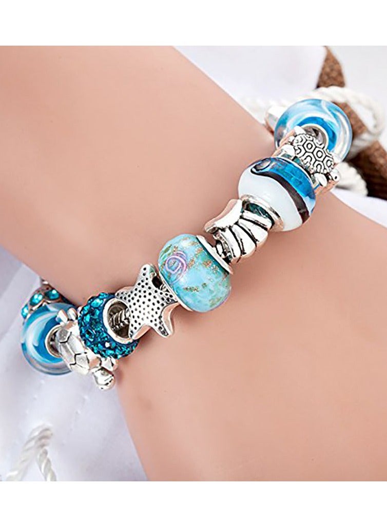 S SYMEFER Pendant Bracelet Ocean Series Blue Crystal/Glass Pearl Sea Star Shell Bracelet Lady Crystal Jewelry Bracelet Valentine's Day Gift - Image 4