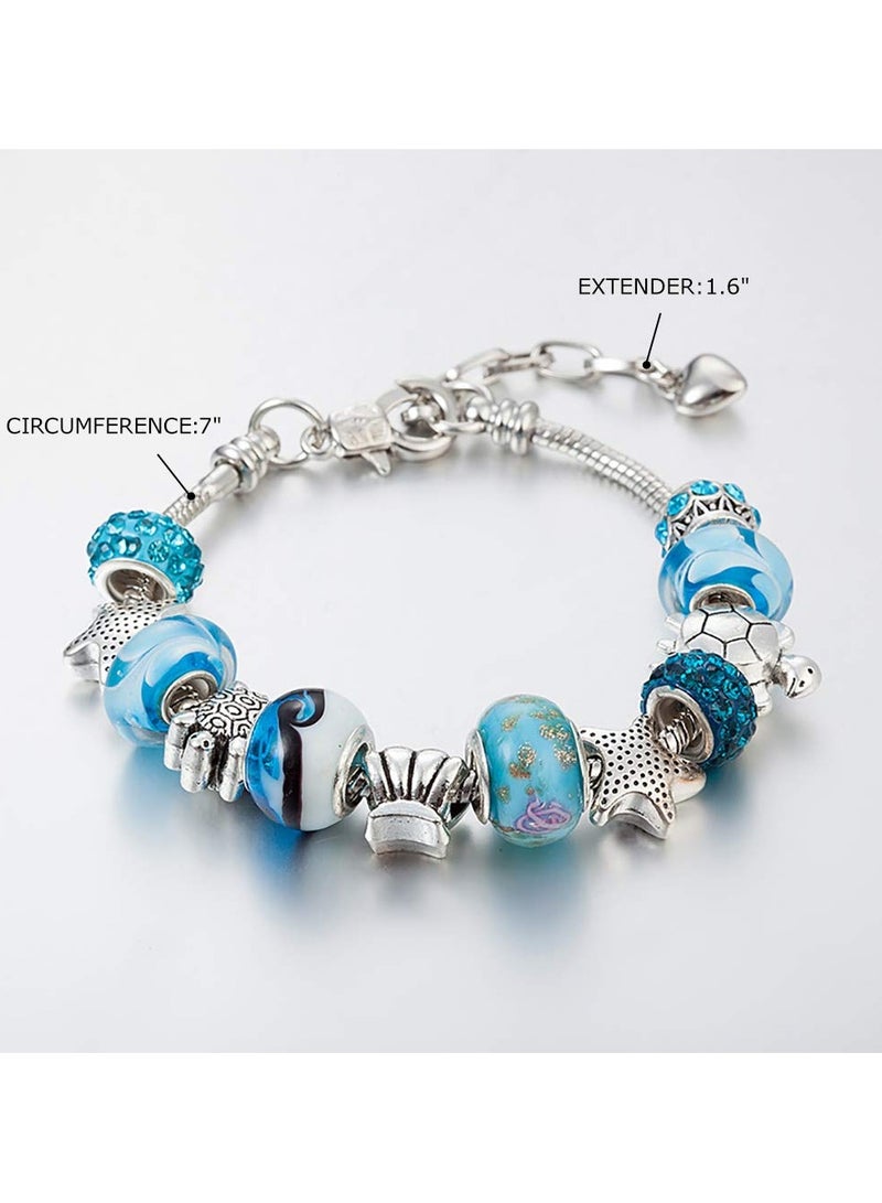 S SYMEFER Pendant Bracelet Ocean Series Blue Crystal/Glass Pearl Sea Star Shell Bracelet Lady Crystal Jewelry Bracelet Valentine's Day Gift - Image 2