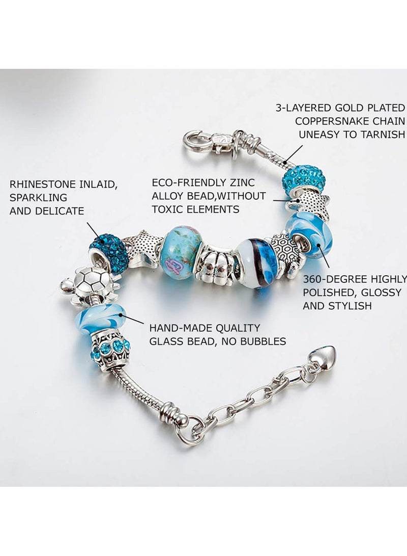 S SYMEFER Pendant Bracelet Ocean Series Blue Crystal/Glass Pearl Sea Star Shell Bracelet Lady Crystal Jewelry Bracelet Valentine's Day Gift - Image 3