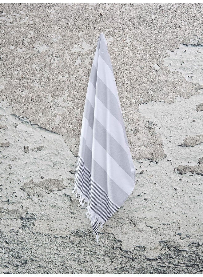 InfuseZen Terry Cloth Lined Turkish Bath Beach Towel Striped Design 100 Organic Turkish Cotton Soft Lightweight Absorbent Peshtemal Quick Dry for Beach Bath Throw Travel BeigeBlack - Image 5