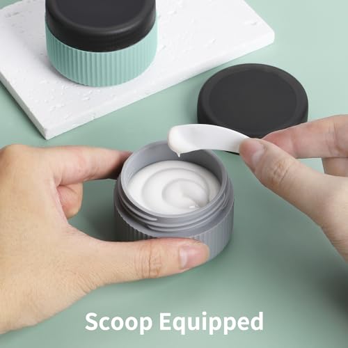 ME.FAN Travel Containers for Toiletries, TSA Approved 1.5 oz Silicone Cream Jars, Leak-proof Journey Containers, Trip Accessories with Lid for Cosmetic Face Hand Body Cream 4 Pack Black Lid - Grey - Image 4