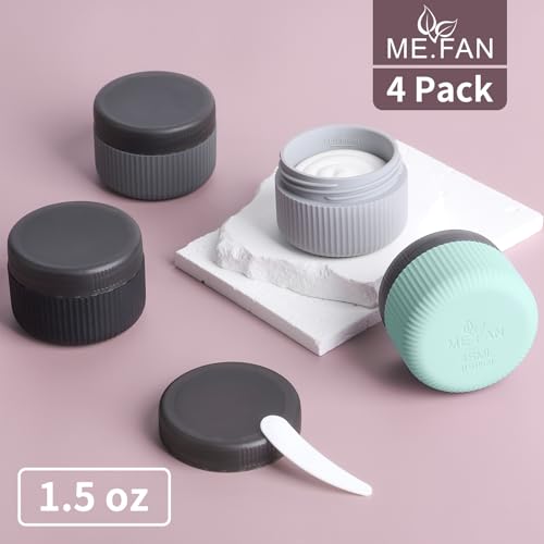 ME.FAN Travel Containers for Toiletries, TSA Approved 1.5 oz Silicone Cream Jars, Leak-proof Journey Containers, Trip Accessories with Lid for Cosmetic Face Hand Body Cream 4 Pack Black Lid - Grey - Image 2