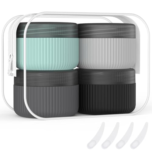 ME.FAN Travel Containers for Toiletries, TSA Approved 1.5 oz Silicone Cream Jars, Leak-proof Journey Containers, Trip Accessories with Lid for Cosmetic Face Hand Body Cream 4 Pack Black Lid - Grey - Image 1