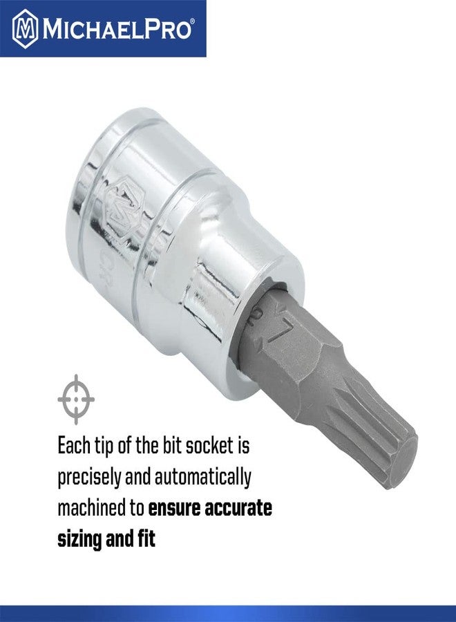 MichaelPro مجموعة مقابس مربعة ثلاثية XZN من MichaelPro، مكونة من 14 قطعة بمقاس 1/4 بوصة، 3/8 بوصة، 1/2 بوصة مع رؤوس 4 مم - 18 مم، ومجموعة مقابس ذات 12 نقطة مع محولات مقابس ومشابك فولاذية ومنظم سكة المقبس - Image 5