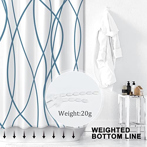 Punkray Lake Blue Shower Curtain for Bathroom with Hooks, Extra Long Shower Curtain Set Stripe Shower Curtains, Weighted Hem Water Repellent Washable, 72 x 72 - Image 2