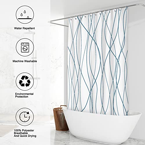 Punkray Lake Blue Shower Curtain for Bathroom with Hooks, Extra Long Shower Curtain Set Stripe Shower Curtains, Weighted Hem Water Repellent Washable, 72 x 72 - Image 3