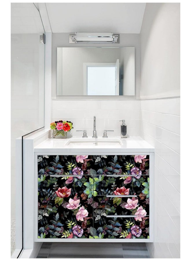 HAOKHOME 93153 Wild Spring Peel And Stick Wallpaper Bouquet Botanical Floral Black/Green/Pink Removable Stick On Home Decor 17.7In X 118In  - Image 2