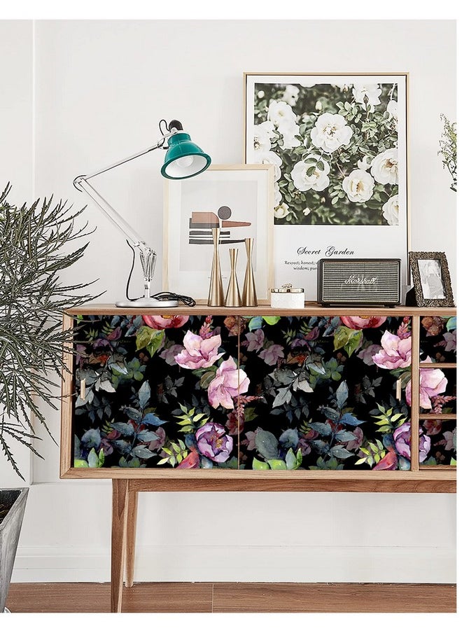 HAOKHOME 93153 Wild Spring Peel And Stick Wallpaper Bouquet Botanical Floral Black/Green/Pink Removable Stick On Home Decor 17.7In X 118In  - Image 3