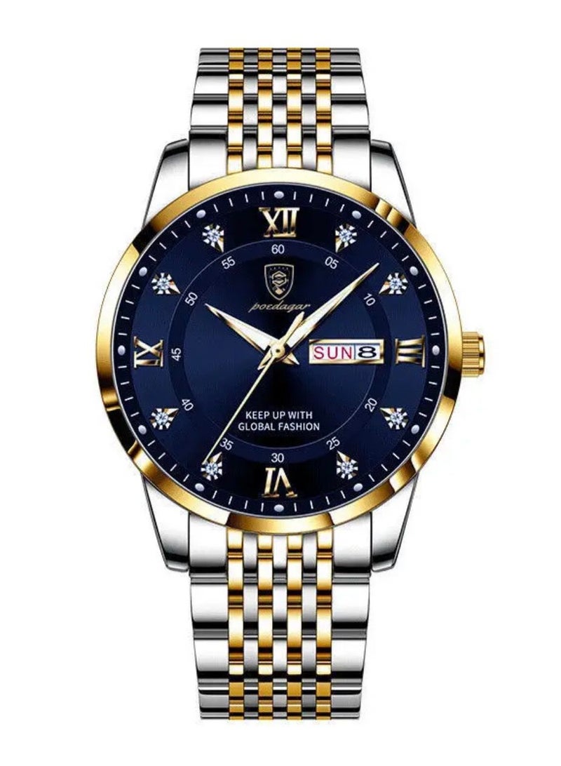 اي اي كيه كوليكشن ساعة يد رجالية أنيقة كاجوال مقاومة للماء سوار فضي و ذهبي مع ميناء أزرق جودة عالية