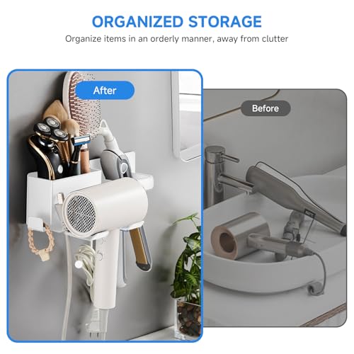 HOHOWU Hair Dryer Holder,Stainless Steel Wall Mounted Blow Dryer,Curling Iron,Straightener Holder Bathroom Metal Hair Tool Organizer Rack- White - Image 4