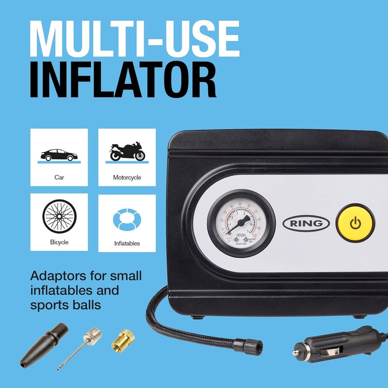 Ring TYREINFLATE 10 Analogue Tyre Inflator with Three Adaptors - Measures in PSI, BAR and kPA - Image 5