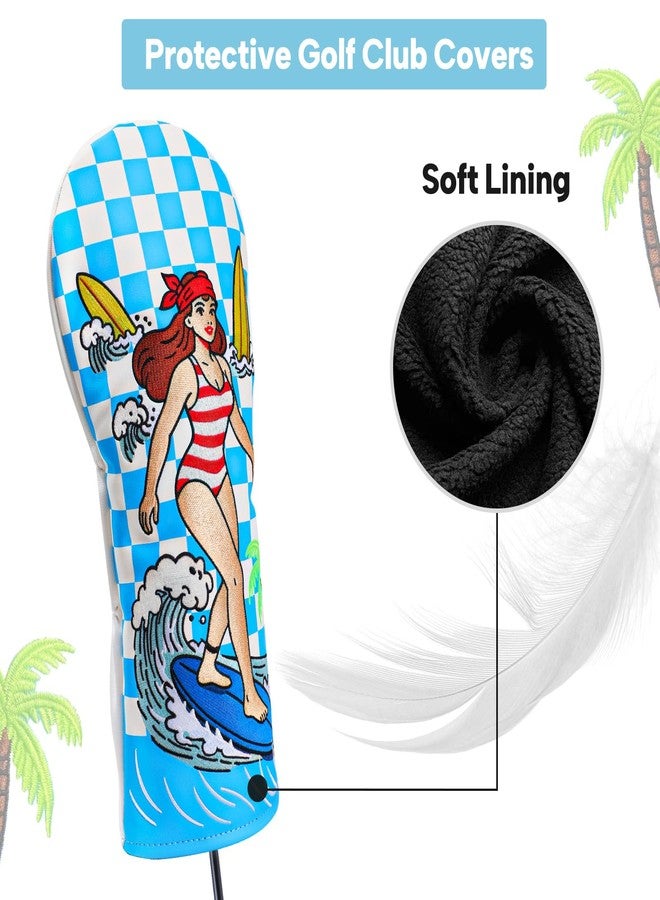 brdejc Golf Club Cover Surf Girl Embroidery Driver Covers Fariway Wood Headcover Hybrid Covers Leather Golf Headcovers for Most Brand(for Fariway Wood) - Image 5