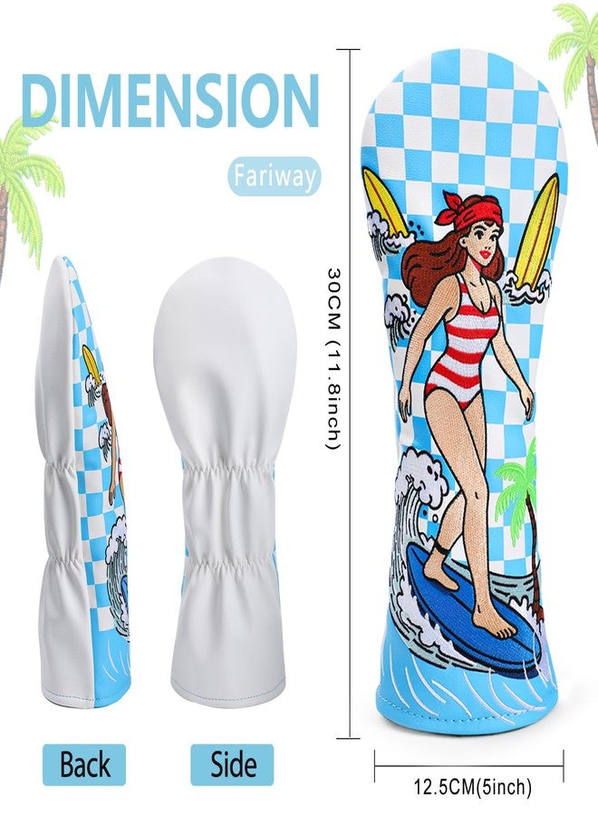 brdejc Golf Club Cover Surf Girl Embroidery Driver Covers Fariway Wood Headcover Hybrid Covers Leather Golf Headcovers for Most Brand(for Fariway Wood) - Image 2
