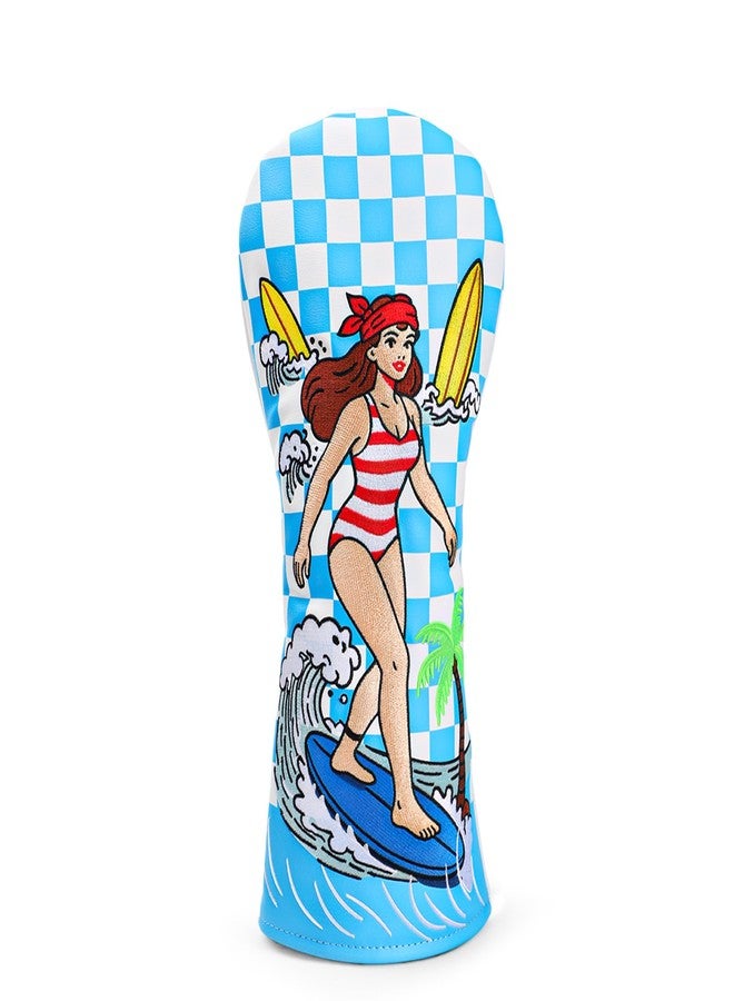 brdejc Golf Club Cover Surf Girl Embroidery Driver Covers Fariway Wood Headcover Hybrid Covers Leather Golf Headcovers for Most Brand(for Fariway Wood) - Image 1