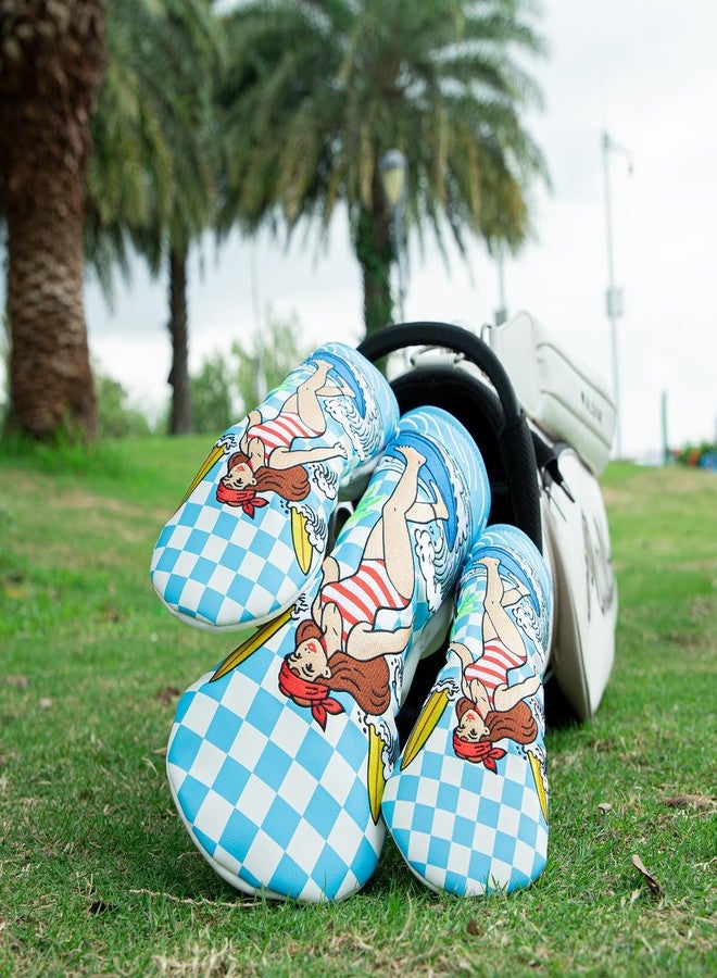 brdejc Golf Club Cover Surf Girl Embroidery Driver Covers Fariway Wood Headcover Hybrid Covers Leather Golf Headcovers for Most Brand(for Fariway Wood) - Image 3