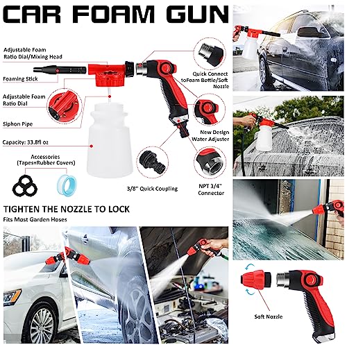 AUTODECO 38Pcs Car Wash Detailing Kit Cleaning Kits with Foam Gun Sprayer Collapsible Bucket Drill Brush Large Wash Mitt Towels Complete Interior Exterior Car Washing Supply Set Blue - Image 3