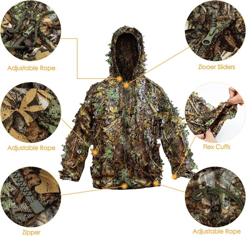 LYLPYHDP Ghillie Suit, Kids Adult 3D Leafy Camouflage Clothing, Camo Suit for Turkey Hunting, Hunting Suit for Outdoor Game， Halloween - Image 2