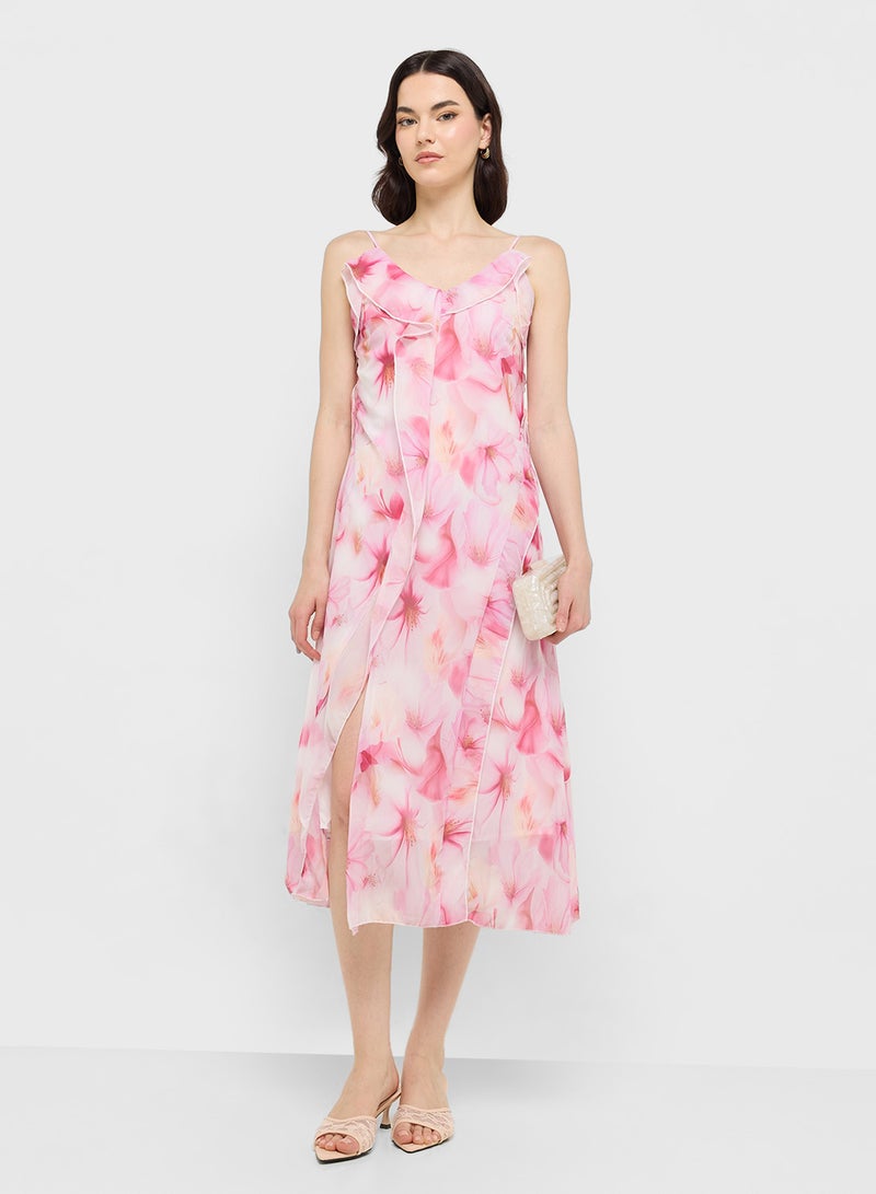 جينجر فستان ميدي بكشكشة وزهور - Image 4