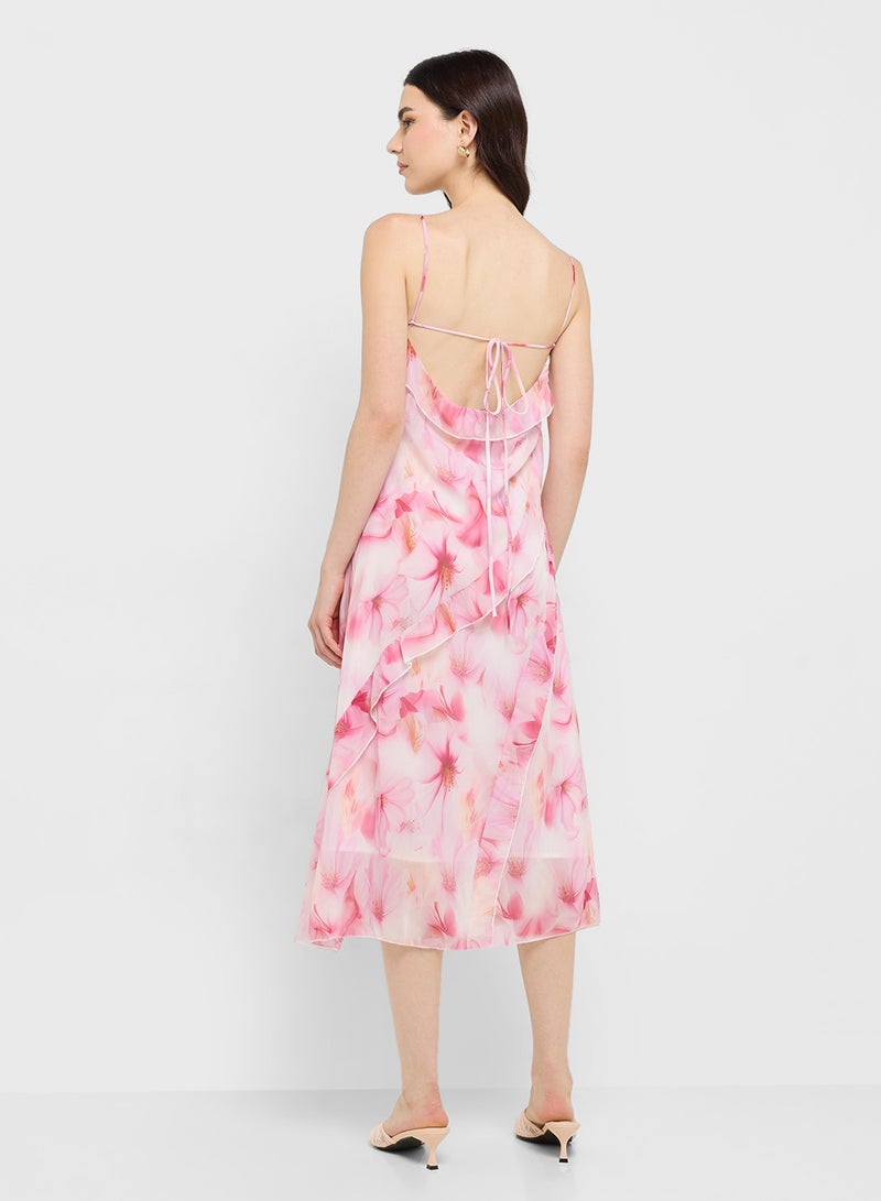 جينجر فستان ميدي بكشكشة وزهور - Image 2