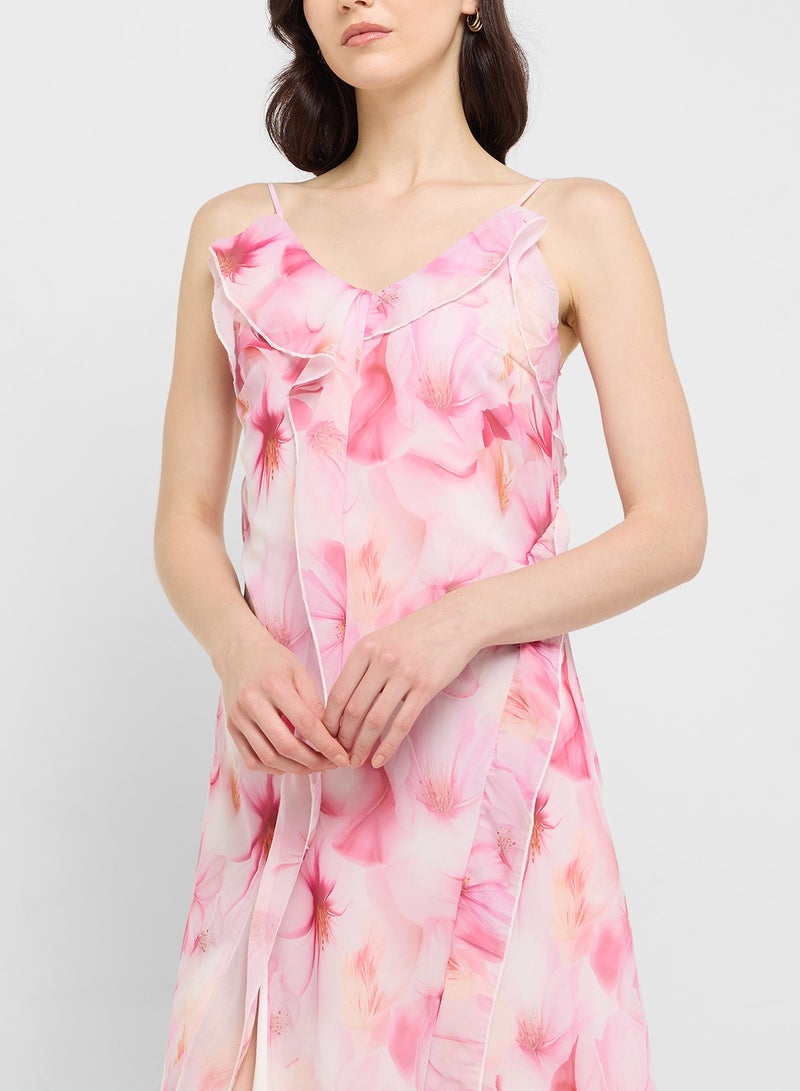 جينجر فستان ميدي بكشكشة وزهور - Image 3