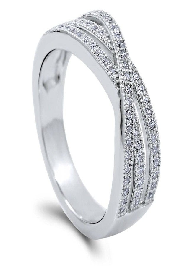 BERRICLE Sterling Silver Woven Cubic Zirconia CZ Cocktail Fashion Ring for Women, Rhodium Plated - Image 1
