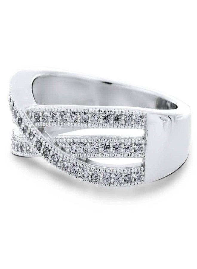 BERRICLE Sterling Silver Woven Cubic Zirconia CZ Cocktail Fashion Ring for Women, Rhodium Plated - Image 3