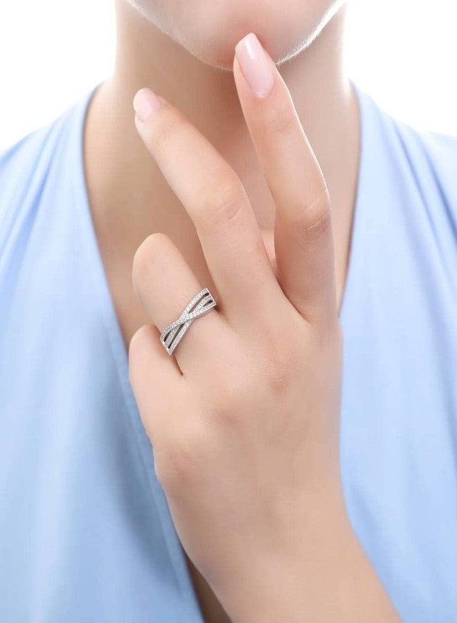 BERRICLE Sterling Silver Woven Cubic Zirconia CZ Cocktail Fashion Ring for Women, Rhodium Plated - Image 5