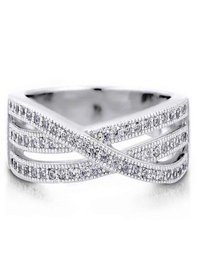 BERRICLE Sterling Silver Woven Cubic Zirconia CZ Cocktail Fashion Ring for Women, Rhodium Plated - Image 2