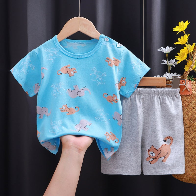 Infant Cotton T-Shirt Combo New Arrival K005-Short Set Blue Elephant