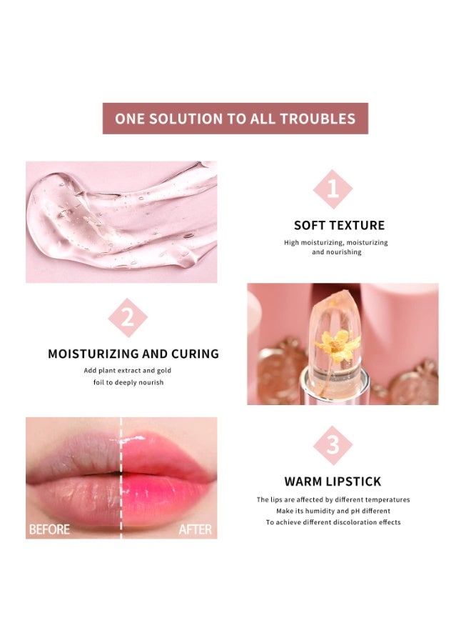 Bestland 6 Pcs/Set Flower Jelly Lipstick Set Temperature Change Moisturizer Long Lasting Nutritious Balm Magic Color Change Lip Gloss - Image 3