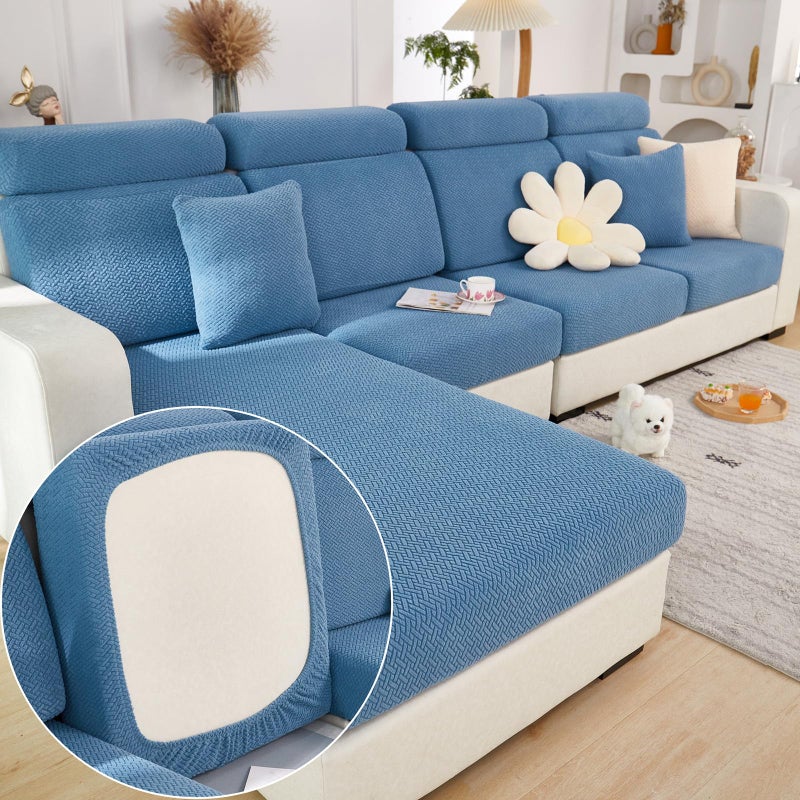 Yoovat Couch Cushion Covers for Sofa Couch Covers WearResistant Universal Sofa Cover Washable Stretch for Sectional Slipcovers TextureBlueLarge Single Seat Cover