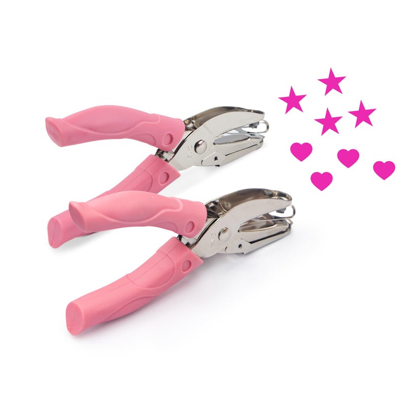 krastmon 2 Pieces Handhold Hole Paper Punch, Heart and Star Shape Hole Punch for Paper and Crafts, 1/4 inch Puncher with Pink Soft Thick Silicone Cover - Image 1