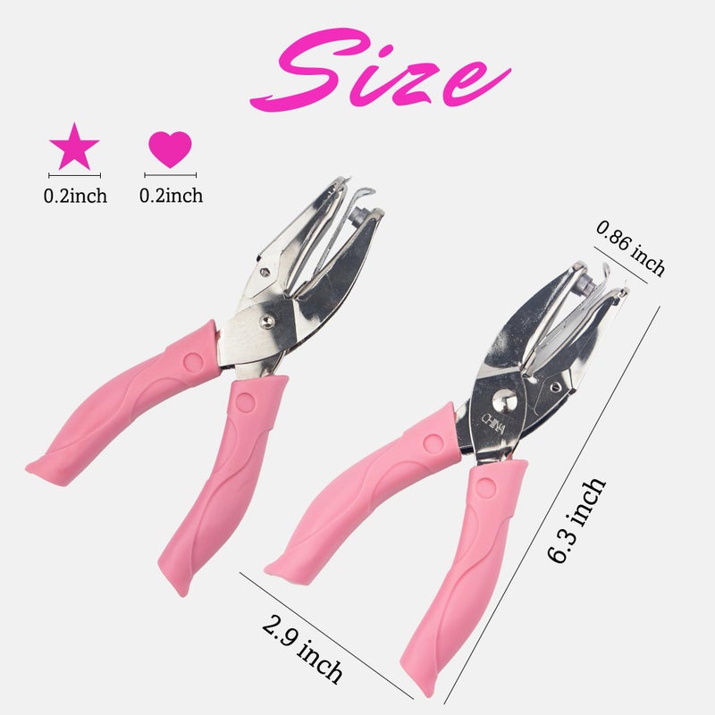 krastmon 2 Pieces Handhold Hole Paper Punch, Heart and Star Shape Hole Punch for Paper and Crafts, 1/4 inch Puncher with Pink Soft Thick Silicone Cover - Image 2
