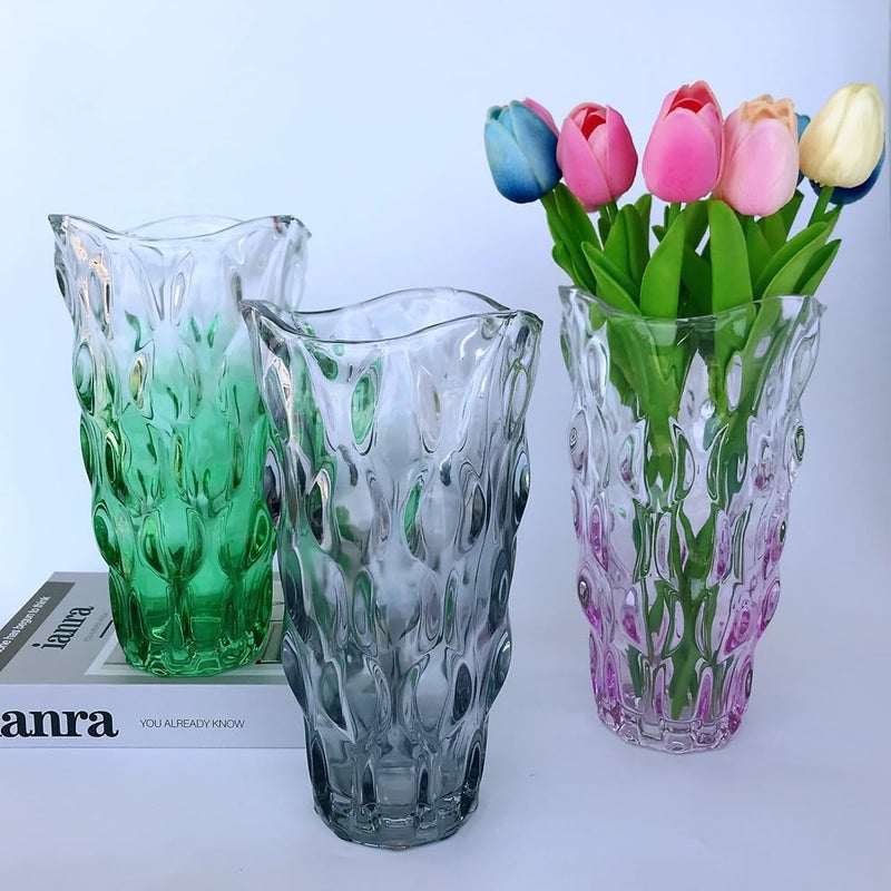 Eastern Rock Unbreakable Flower Glass Vase 2.4lb 9.5inch Sparkle vase Bohemian Style, for Centerpieces,Kitchen,Office, Living Room,Wedding,Perfect Home Decor Glass Vase (Gradient Gray) - Image 3