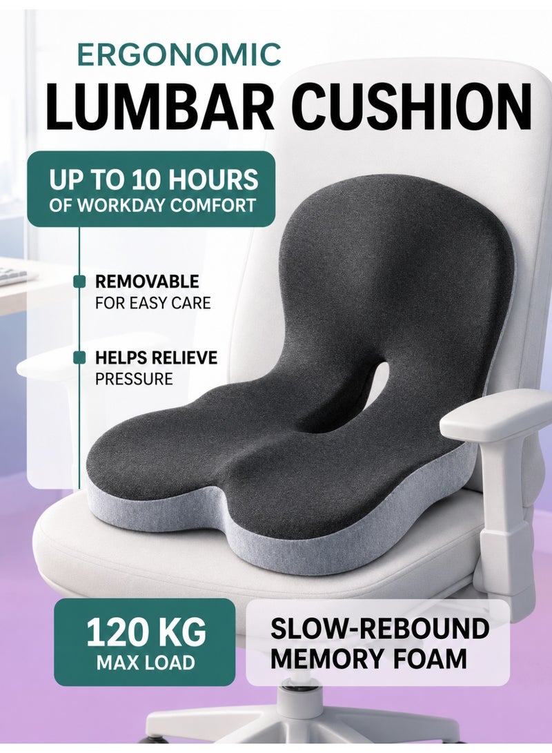 Seat Cushions and Lumbars Support Pillows, Reduce Pressure On Tailbone, Relieve Pain, Memory Foam Office Chair Cushions for Back, Seat Cushions Back Support Pillows with Washable Cover, for Office Chair, Gaming Chair, Wheelchair and Car Seat(Dark Grey) - Image 1