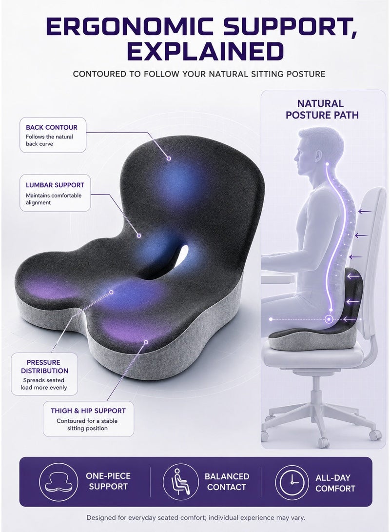 Seat Cushions and Lumbars Support Pillows, Reduce Pressure On Tailbone, Relieve Pain, Memory Foam Office Chair Cushions for Back, Seat Cushions Back Support Pillows with Washable Cover, for Office Chair, Gaming Chair, Wheelchair and Car Seat(Dark Grey) - Image 5
