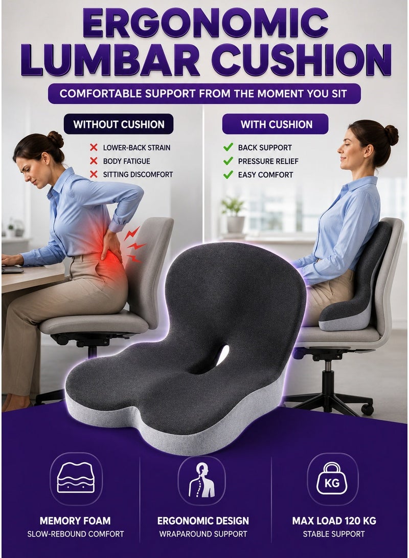 Seat Cushions and Lumbars Support Pillows, Reduce Pressure On Tailbone, Relieve Pain, Memory Foam Office Chair Cushions for Back, Seat Cushions Back Support Pillows with Washable Cover, for Office Chair, Gaming Chair, Wheelchair and Car Seat(Dark Grey) - Image 2