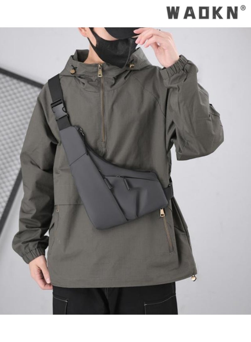 WAOKN Grey Crossbody Bag,Fashionable Messenger Bag,Waterproof, Adjustable Shoulder Strap, Casual Day Pack, Travel-Friendly, Secure Sling Bag, Versatile and Stylish, Perfect for Urban Commute  - Image 2