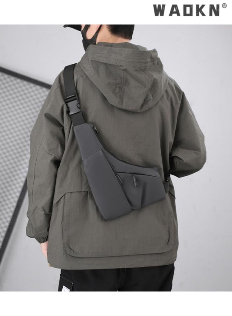 WAOKN Grey Crossbody Bag,Fashionable Messenger Bag,Waterproof, Adjustable Shoulder Strap, Casual Day Pack, Travel-Friendly, Secure Sling Bag, Versatile and Stylish, Perfect for Urban Commute  - Image 3