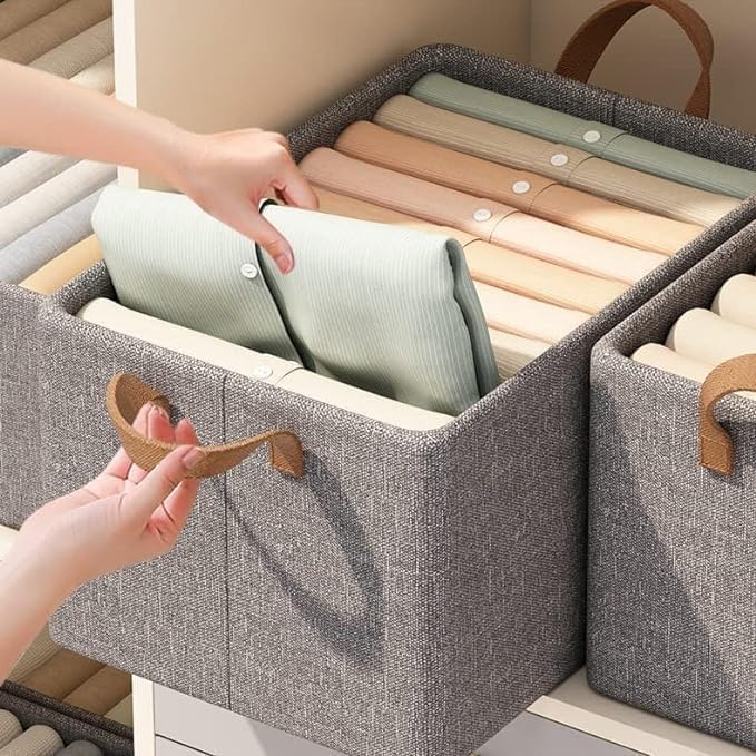TENDULA Foldable Clothing Storage Bin Collapsible Laundry Hamper Toy Storage Thick Portable Large Folding Storage Basket Large Folding Storage Basket 47 x 28 x 20 Cm Grey PACK OF 2 2 - Image 3